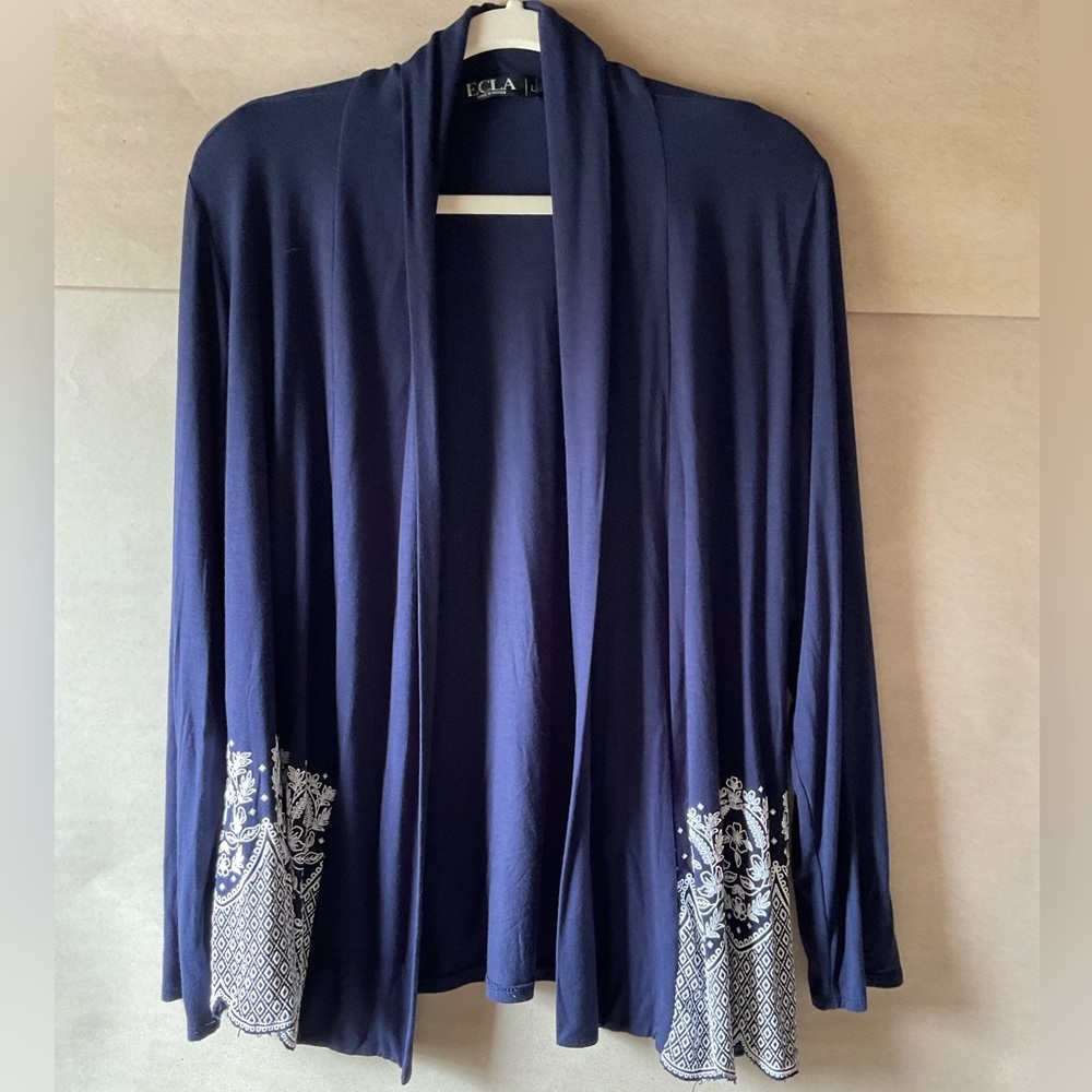 ECLA open front cardigan. Navy. Size L.